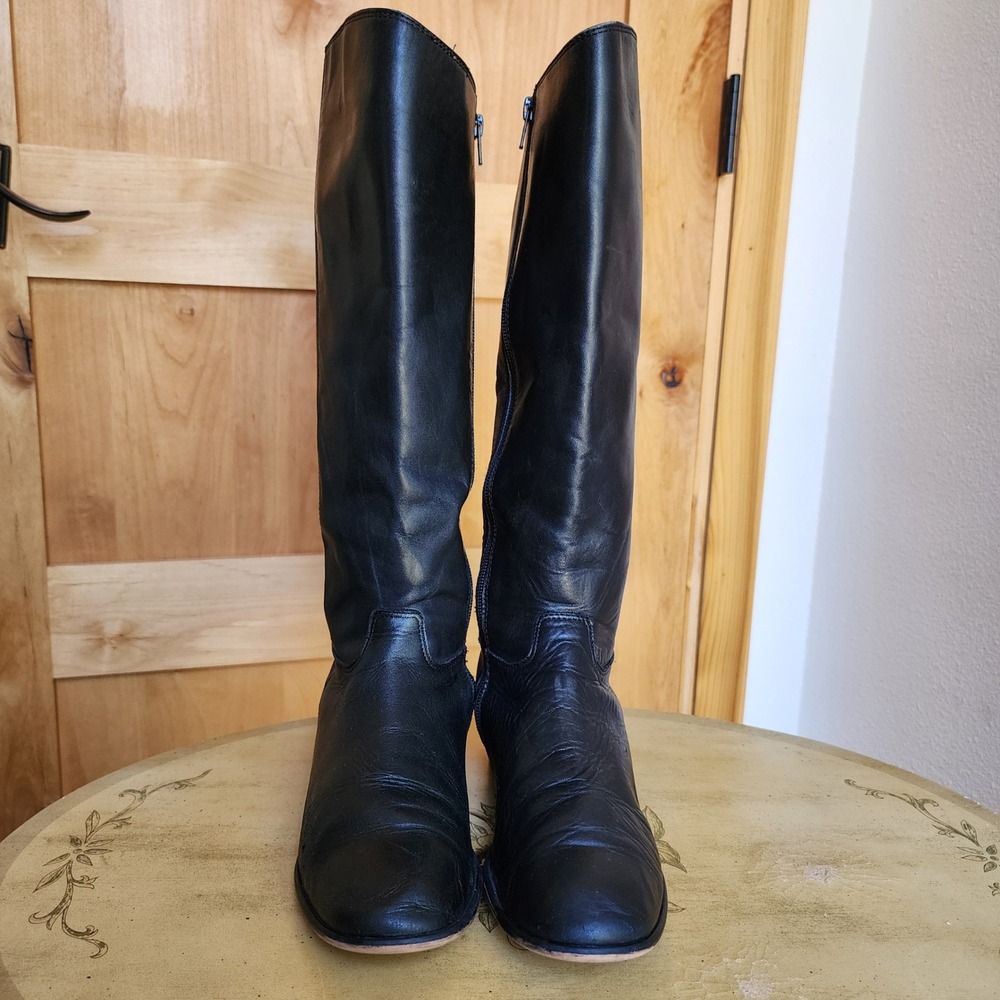 Corso Como 7.5M Black Leather Tall Riding Boots Preppy Quiet Luxury Equestrian - Picture 3 of 9
